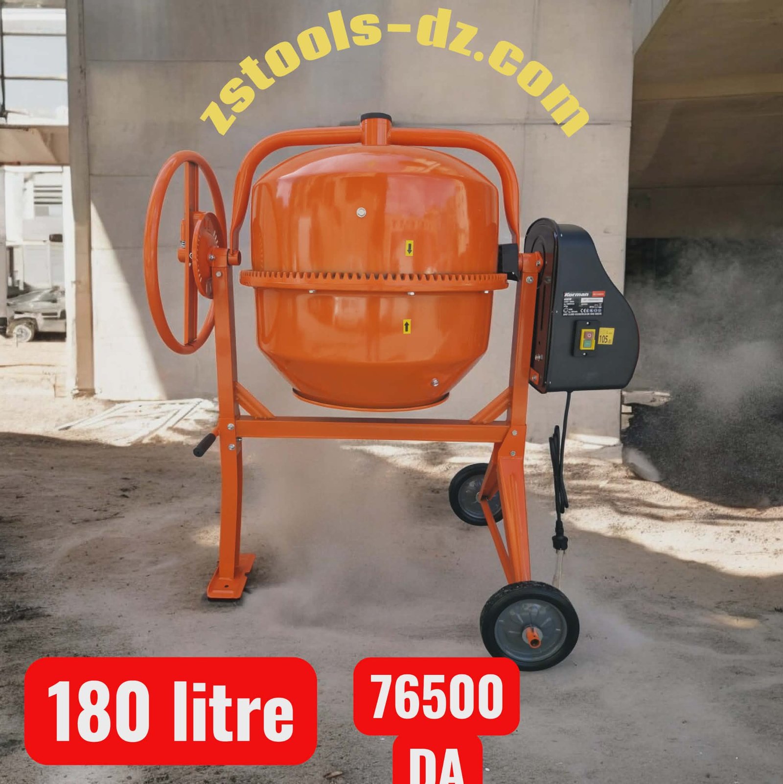 Bétonnière électrique avec 2 roulettes - 180 L – Image 2