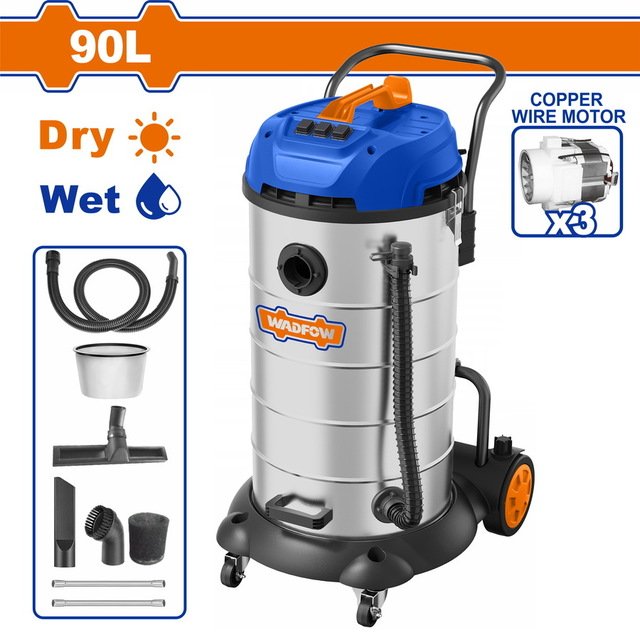 Aspirateur Eau & Poussière WADFOW WVR5A90 – 90L, Triple Moteur
