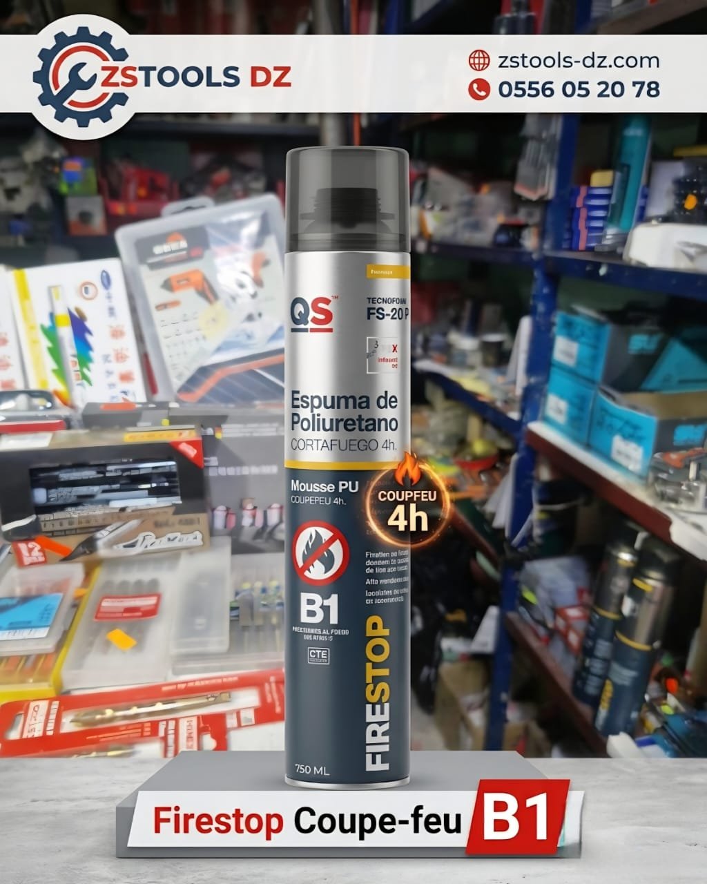 MOUSSE POLYURÉTHANE COUPE-FEU 4H QS TECNOFOAM FS-20 P (750 ML)